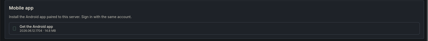 The "Install the Android app" download card in Settings