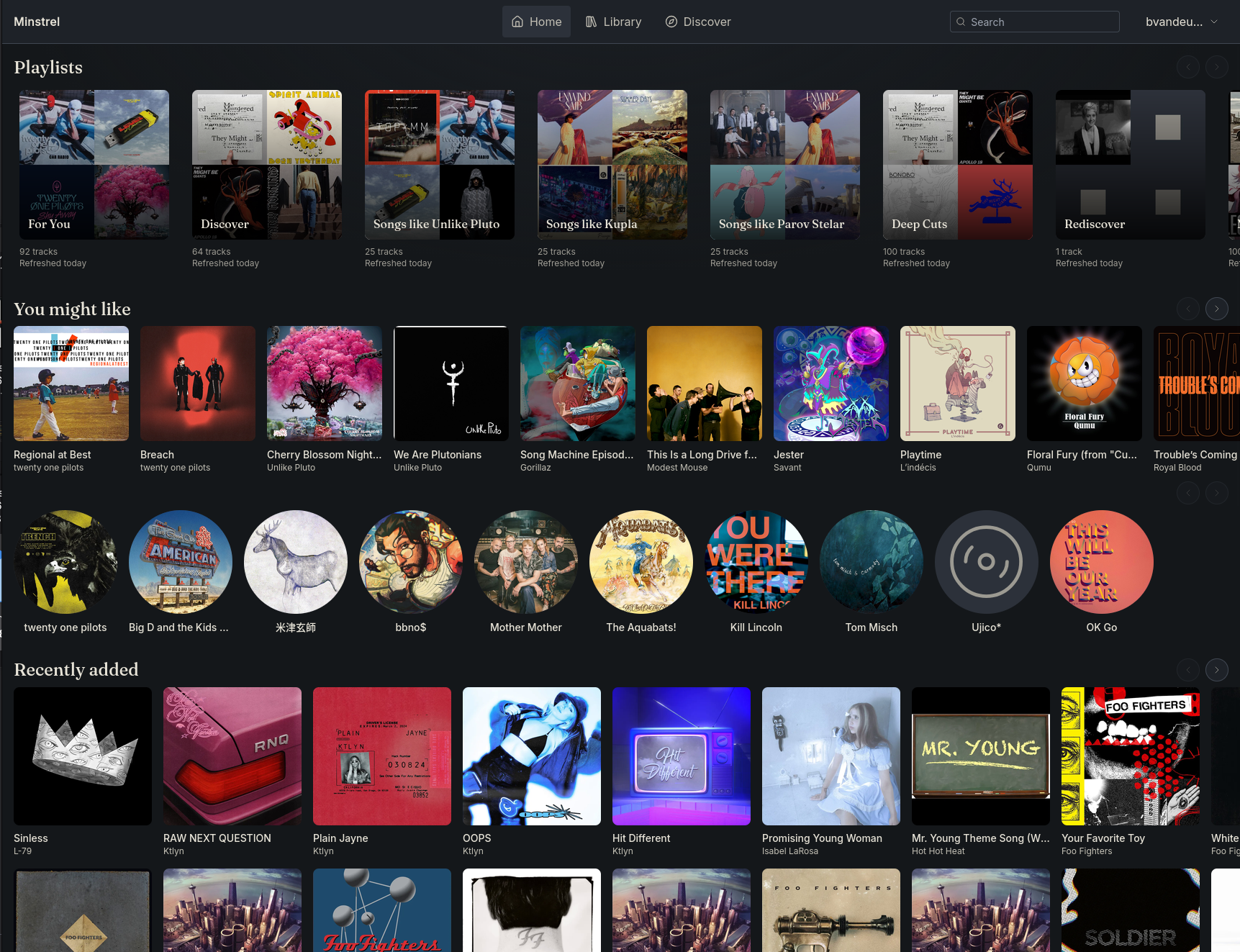 Minstrel home — your library at a glance